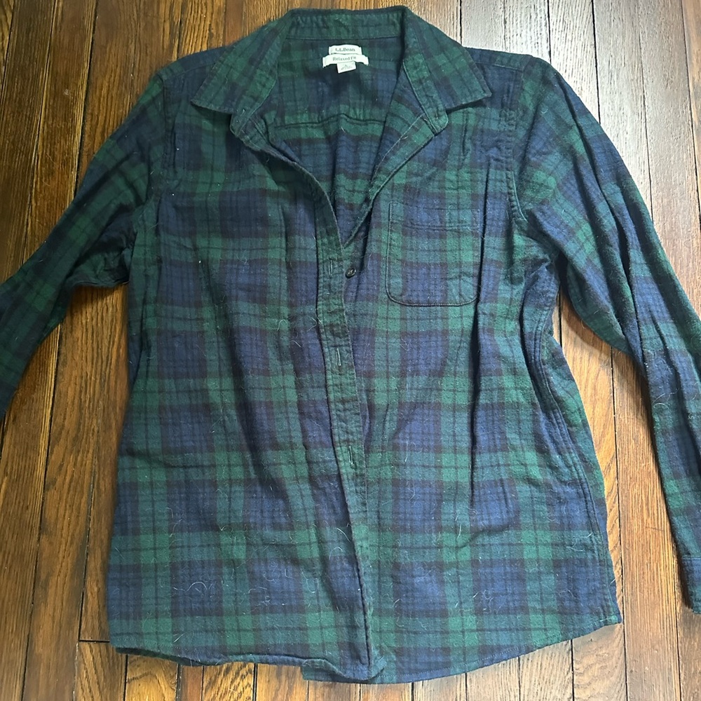 Llbean Green and Blue Plaid Shirt